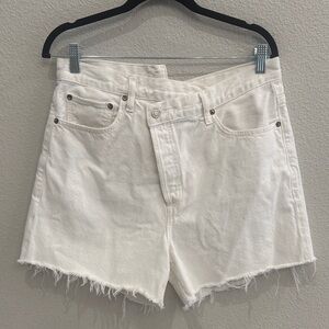 AGOLDE White Frayed Hem Denim Shorts